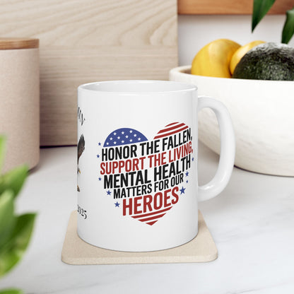 Personalized Memorial Day mug with Honor The Fallen, Support The Living - PTSD awareness, military tribute