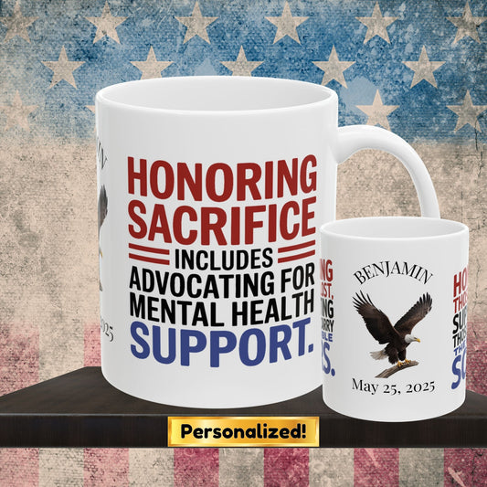 Honoring Sacrifice custom Memorial Day mug - PTSD support, military tribute for veterans