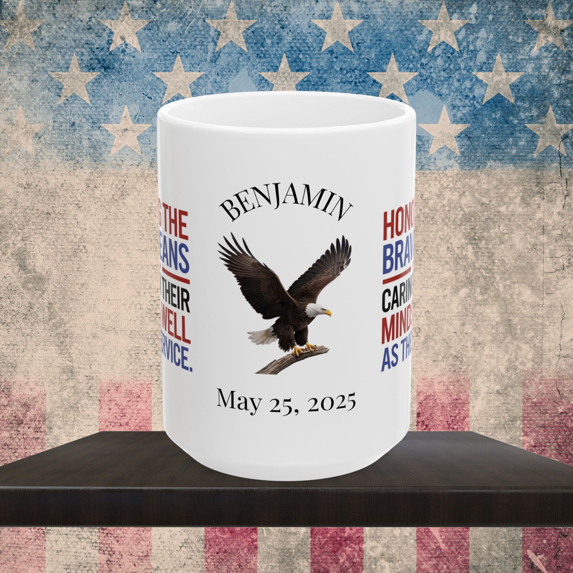 Custom Memorial Day mug with Honoring The Brave - PTSD support, veteran remembrance