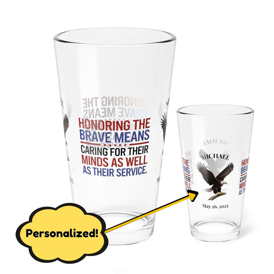 Honoring The Brave pint glass - engraved military gift for veterans, Memorial Day, and PTSD awareness