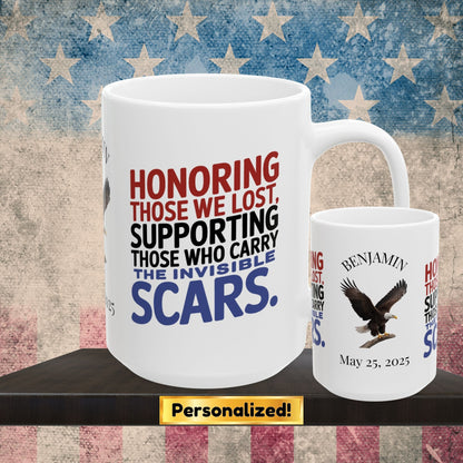 Personalized Memorial Day mug with Honoring Those We Lost - PTSD support, veteran memorial tribute