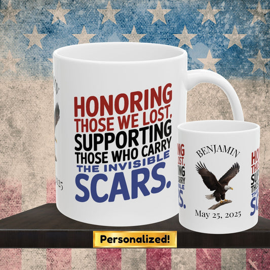 Personalized Memorial Day mug with Honoring Those We Lost - PTSD support, veteran memorial tribute