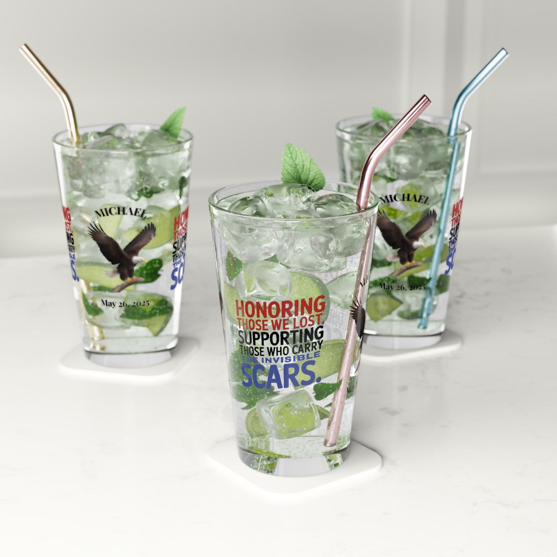 Honoring Those We Lost pint glass - custom tribute glass for fallen soldiers and military families