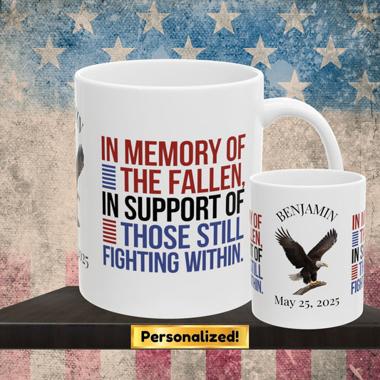 In Memory of the Fallen Memorial Day mug - PTSD support, military loss tribute