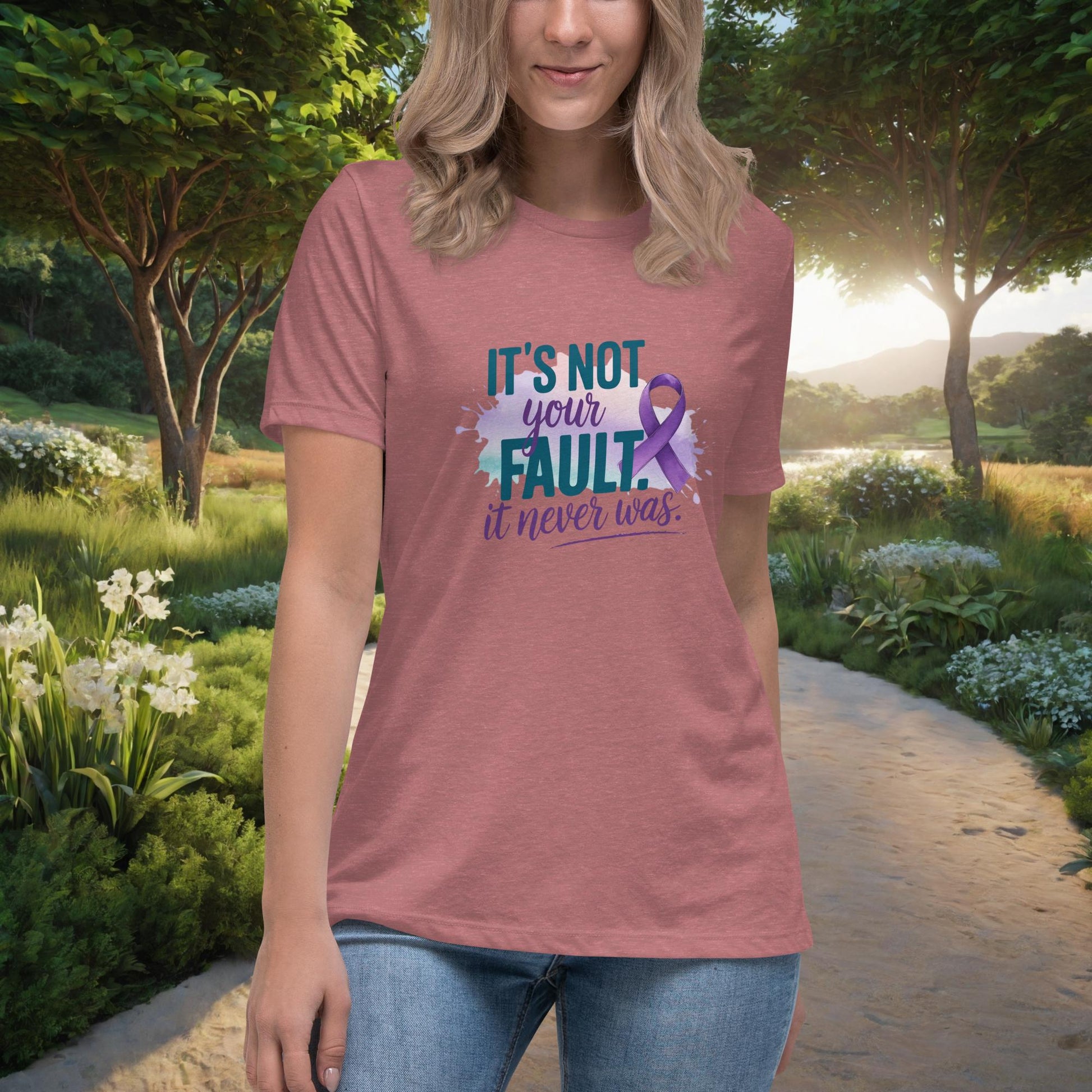 It’s Not Your Fault. It Never Was Women's Relaxed T-Shirt, Personalized Domestic Violence Support & Empowerment Shirt - MySisterIsASurvivor