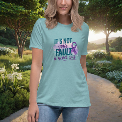 It’s Not Your Fault. It Never Was Women's Relaxed T-Shirt, Personalized Domestic Violence Support & Empowerment Shirt - MySisterIsASurvivor