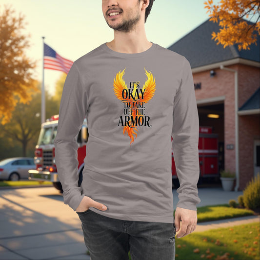 It's Okay To Take Off The Armor - Firefighter PTSD Awareness Long Sleeve Tee, Mental Wellness Shirt - MySisterIsASurvivor