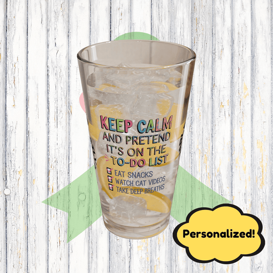 "Keep Calm And Pretend" indoor/outdoor pillow, personalized cushion for anxiety relief and self-care support.