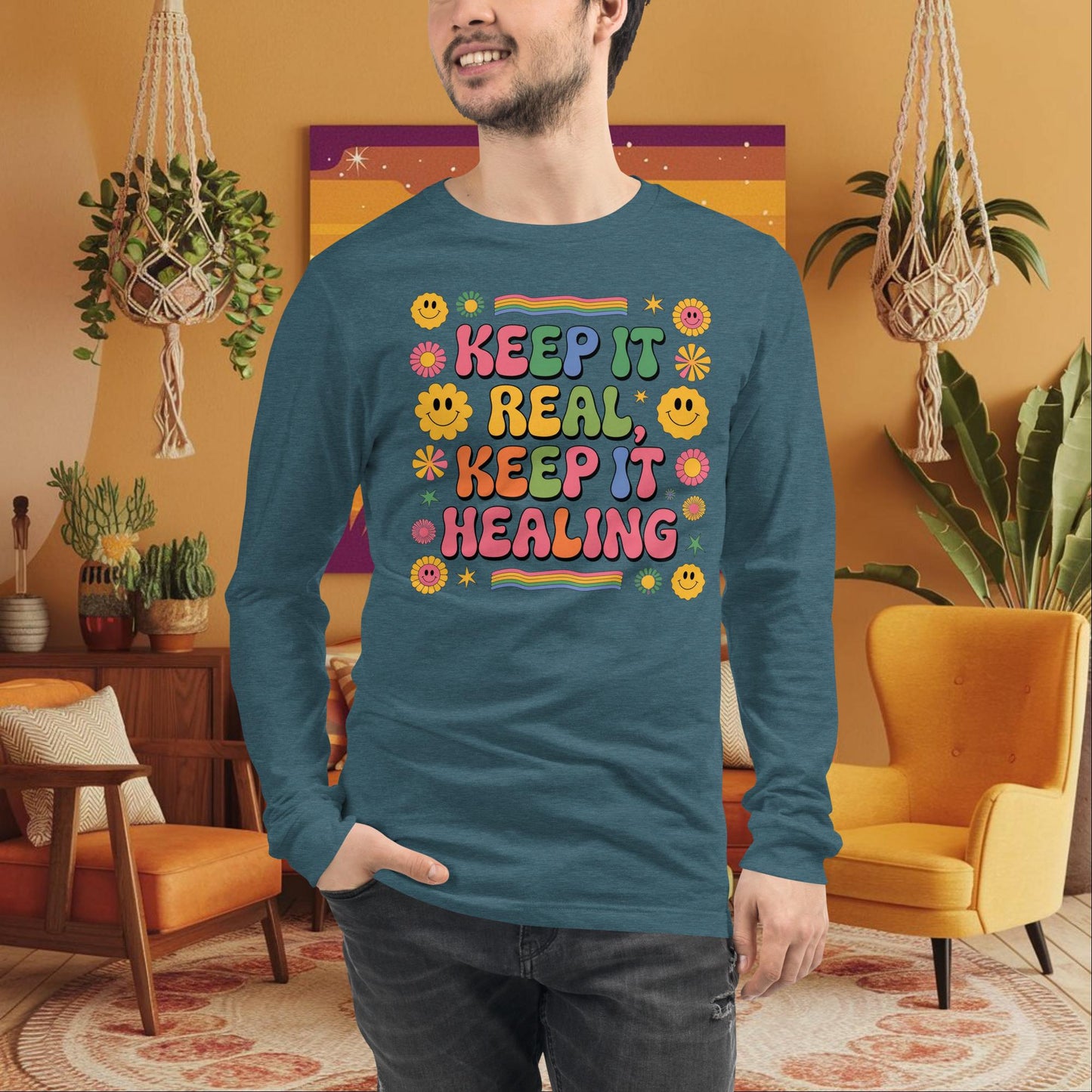 Keep It Real, Keep It Healing Long Sleeve Tee - Retro Emotional Wellness & Healing Shirt - MySisterIsASurvivor