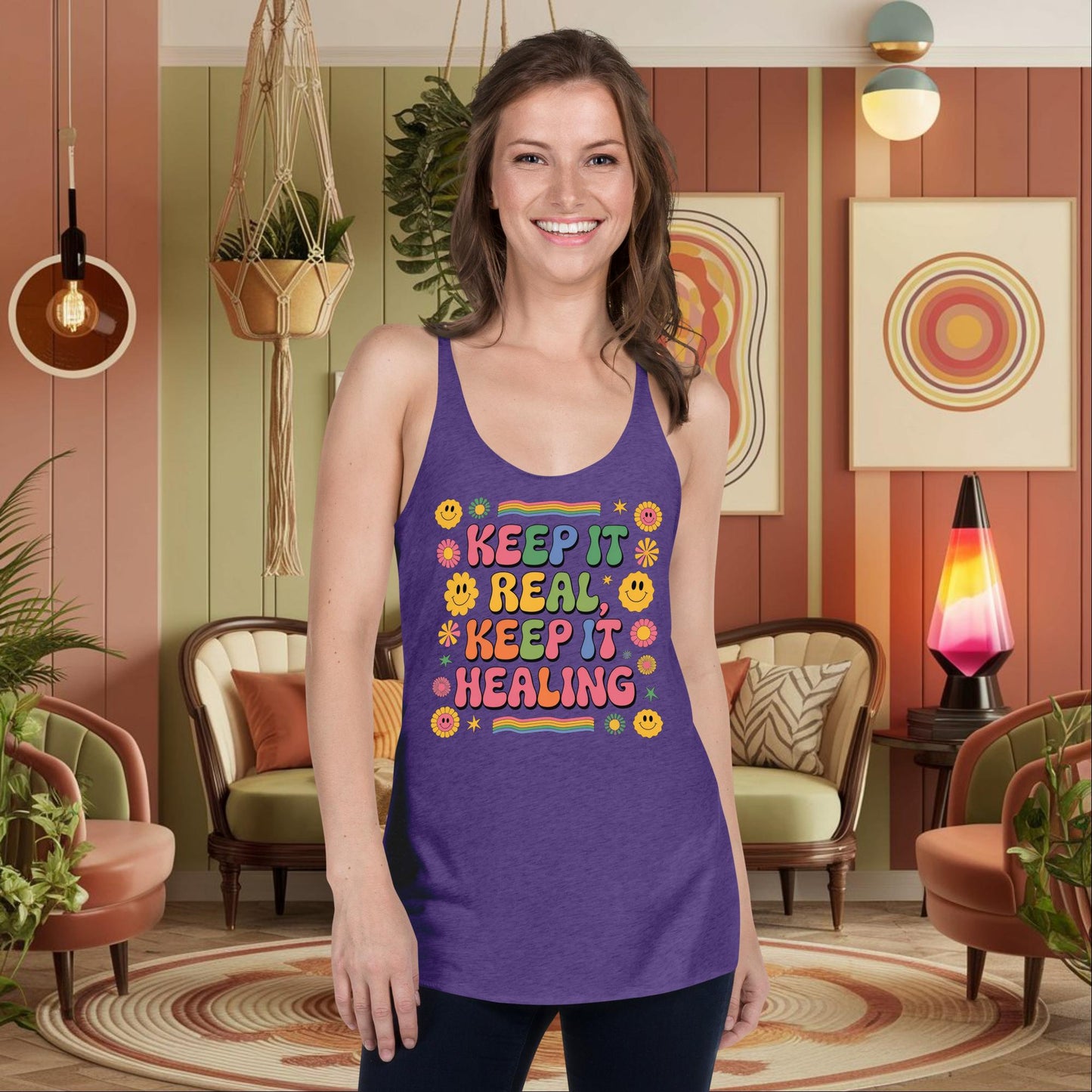 Keep It Real, Keep It Healing - Personalized Women's Retro Tank, Mental Health Shirt - MySisterIsASurvivor
