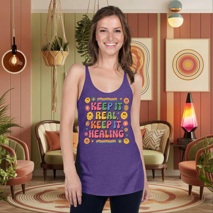 Keep It Real, Keep It Healing - Personalized Women's Retro Tank, Mental Health Shirt - MySisterIsASurvivor