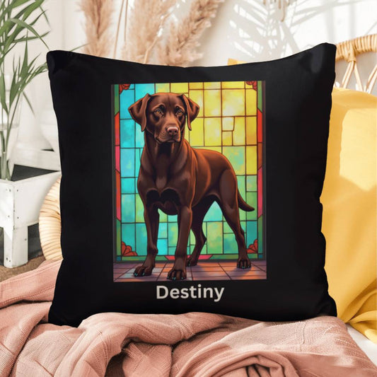 Chocolate Labrador Retriever Pillow, custom stained glass art for indoor/outdoor décor