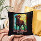 Chocolate Labrador Retriever Pillow, custom stained glass art for indoor/outdoor décor