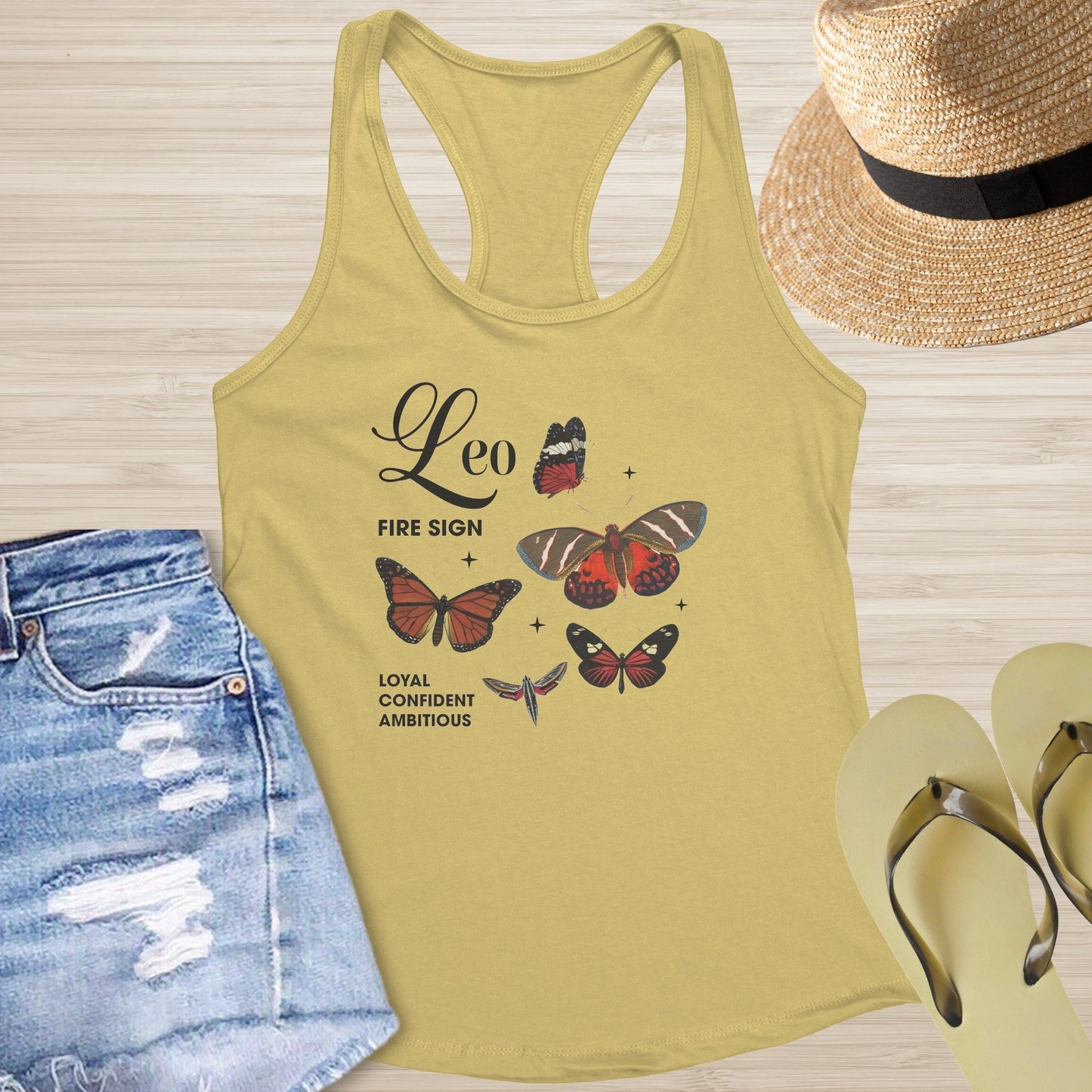 Leo Butterfly Racerback Tank - Bold Celestial Tank for Confidence & Transformation - MySisterIsASurvivor