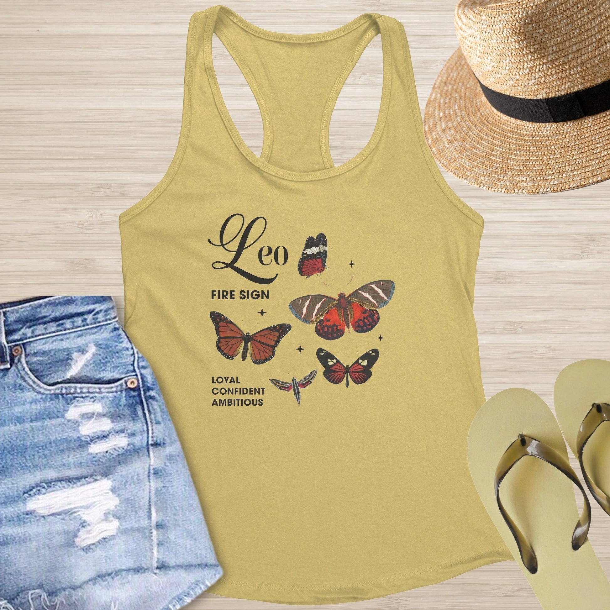 Leo Butterfly Racerback Tank - Bold Celestial Tank for Confidence & Transformation - MySisterIsASurvivor