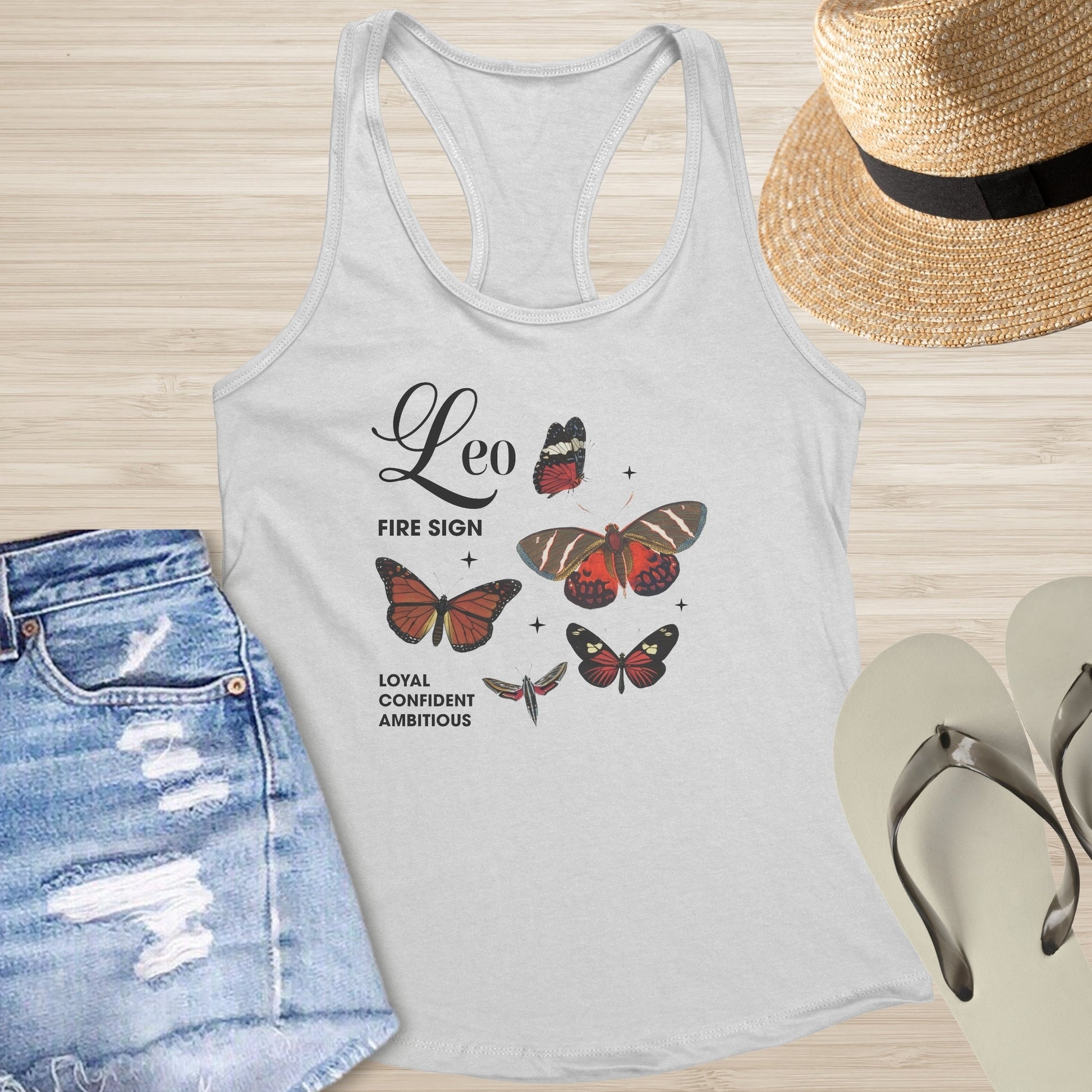Leo Butterfly Racerback Tank - Bold Celestial Tank for Confidence & Transformation - MySisterIsASurvivor