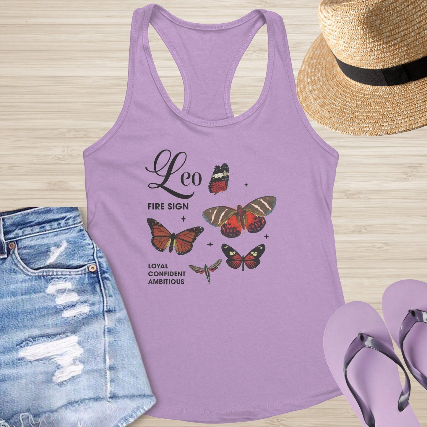 Leo Butterfly Racerback Tank - Bold Celestial Tank for Confidence & Transformation - MySisterIsASurvivor