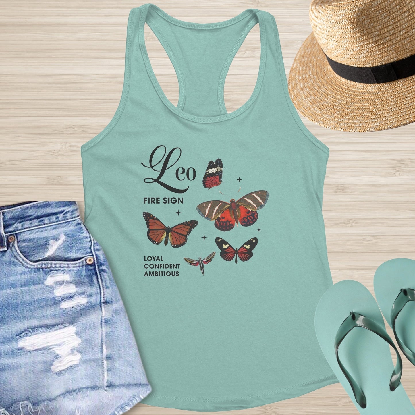 Leo Butterfly Racerback Tank - Bold Celestial Tank for Confidence & Transformation - MySisterIsASurvivor