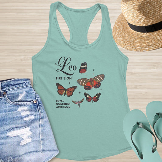 Leo Butterfly Racerback Tank - Bold Celestial Tank for Confidence & Transformation - MySisterIsASurvivor