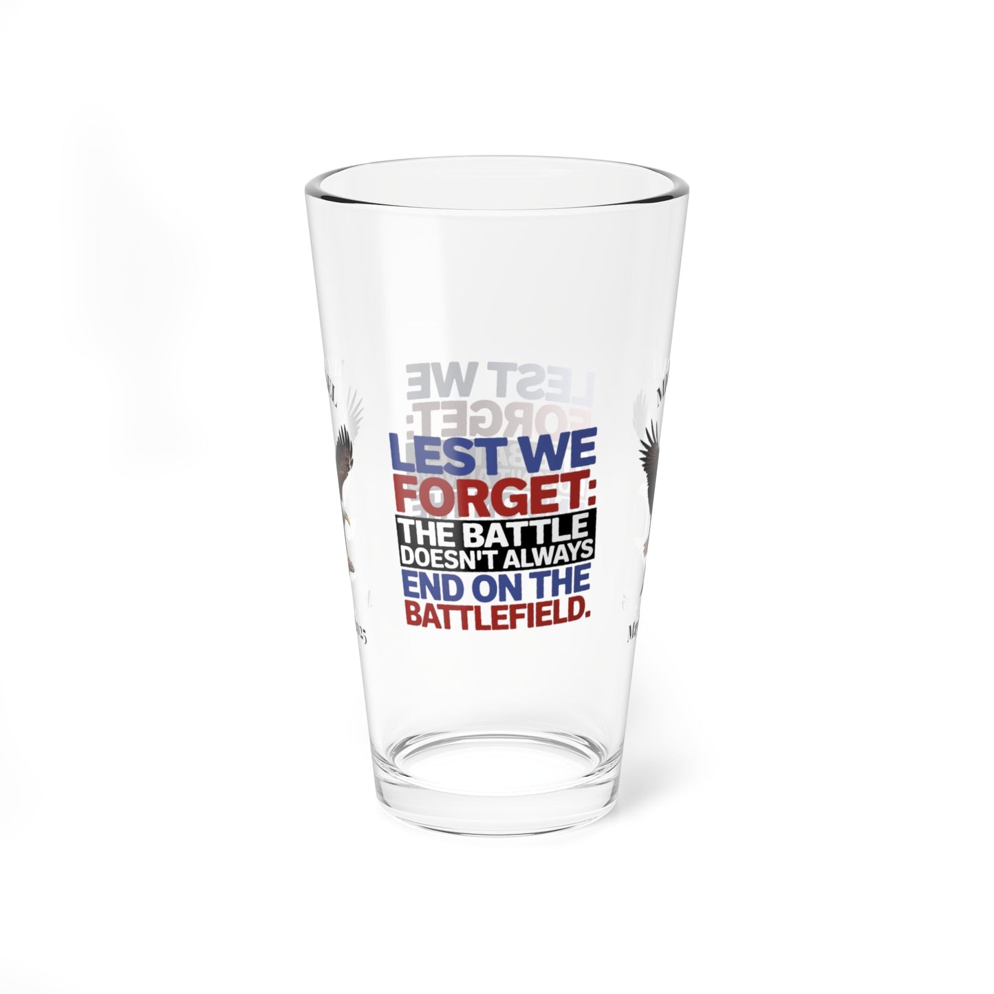 Lest We Forget pint glass with engraved message - personalized Memorial Day glass for military honor