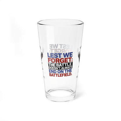 Lest We Forget pint glass with engraved message - personalized Memorial Day glass for military honor