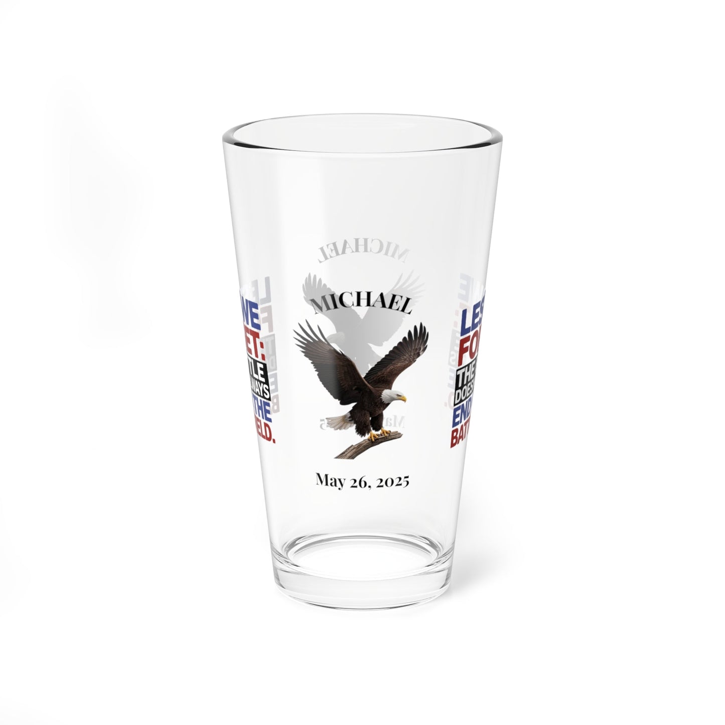 Lest We Forget pint glass with engraved message - personalized Memorial Day glass for military honor