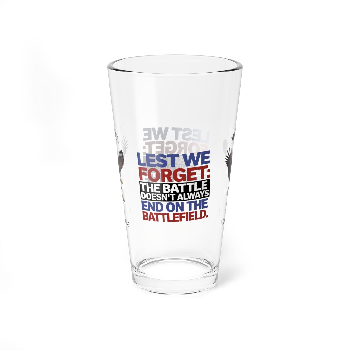 Lest We Forget pint glass with engraved message - personalized Memorial Day glass for military honor