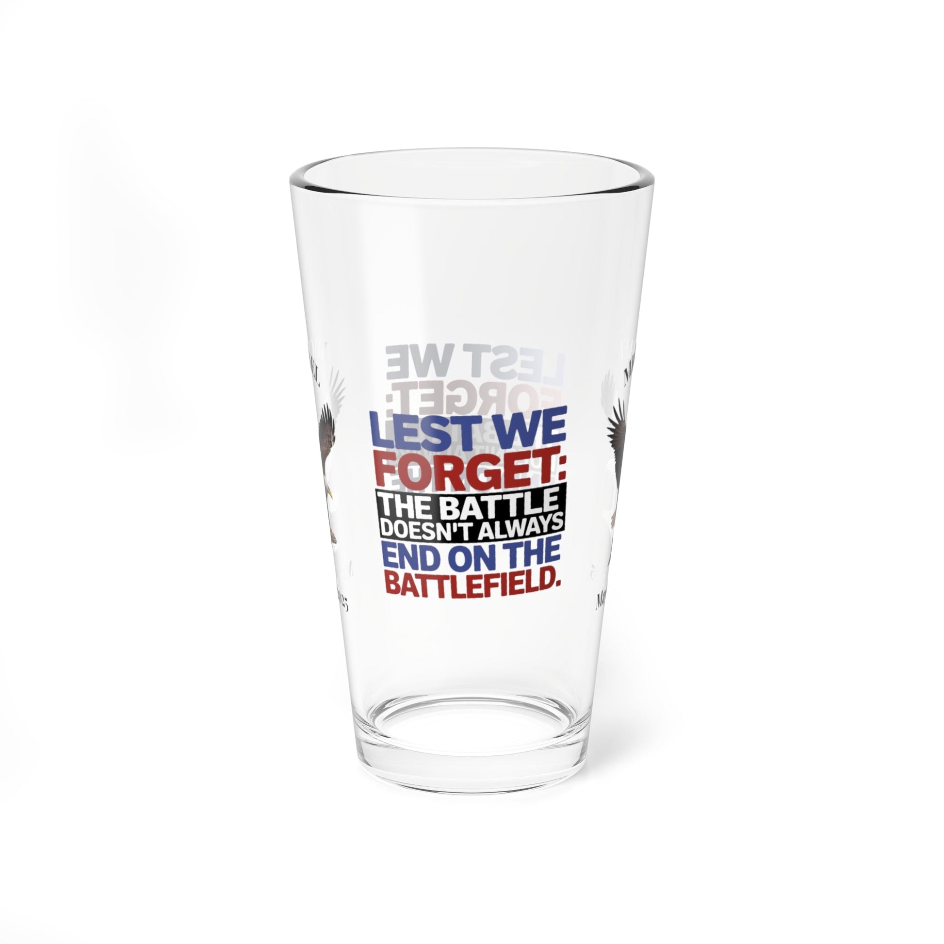 Lest We Forget pint glass with engraved message - personalized Memorial Day glass for military honor