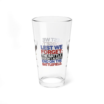 Lest We Forget pint glass with engraved message - personalized Memorial Day glass for military honor