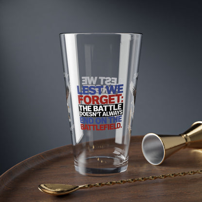 Lest We Forget pint glass with engraved message - personalized Memorial Day glass for military honor