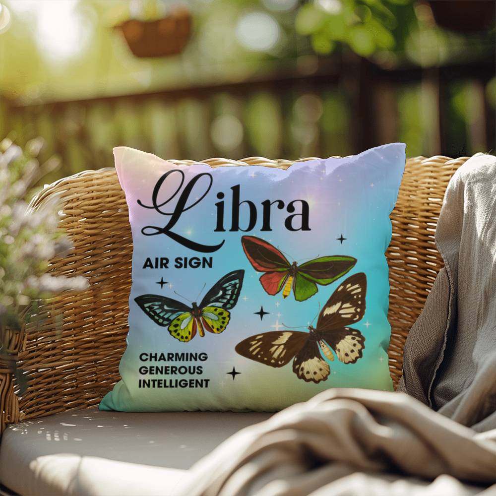 Libra Butterfly Indoor/Outdoor Pillow - Celestial Butterfly Pillow, Zodiac Home Accent