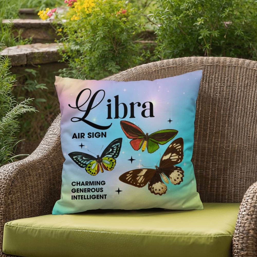 Libra Butterfly Indoor/Outdoor Pillow - Celestial Butterfly Pillow, Zodiac Home Accent