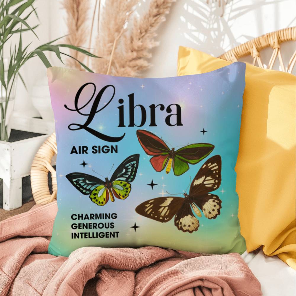 Libra Butterfly Indoor/Outdoor Pillow - Celestial Butterfly Pillow, Zodiac Home Accent