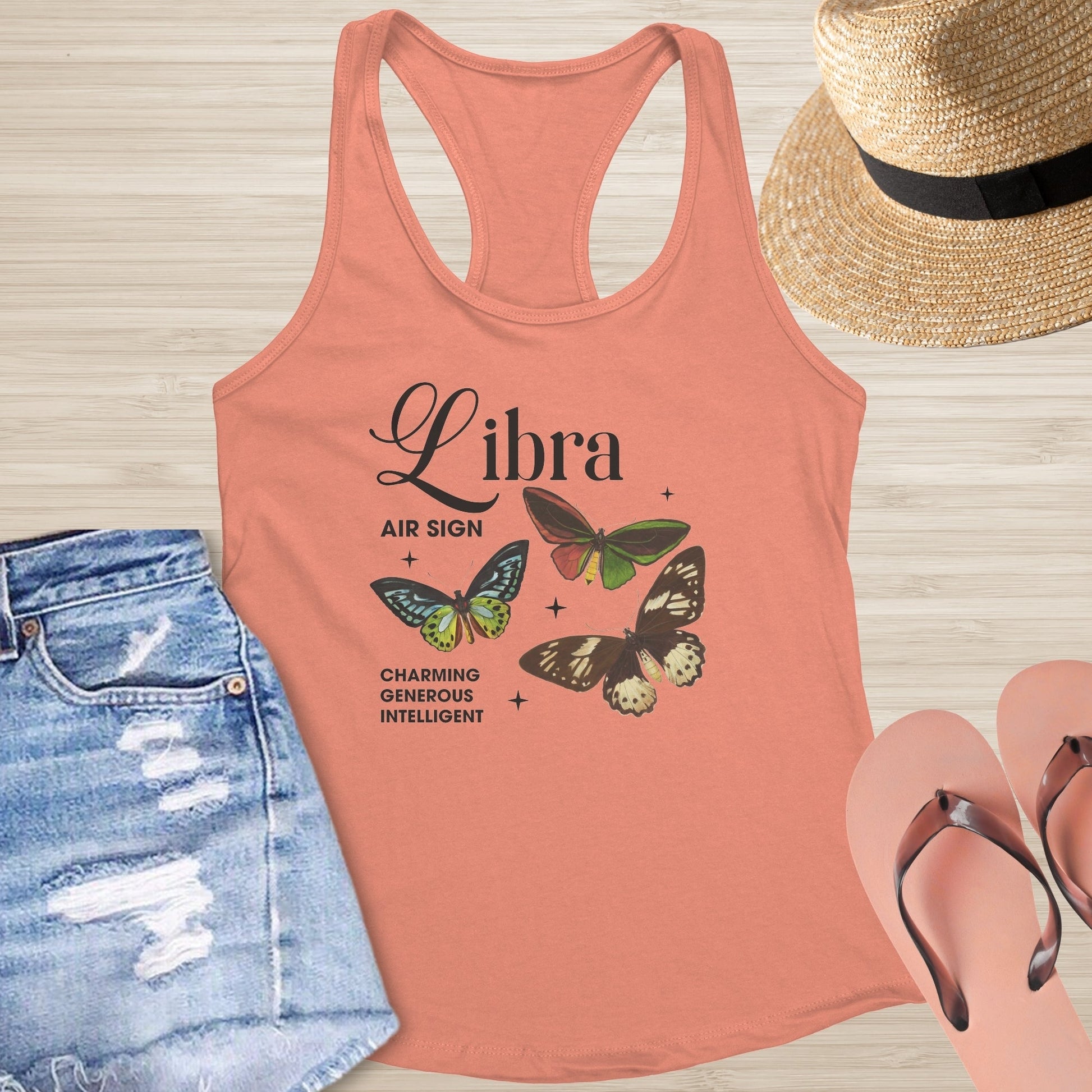 Libra Butterfly Racerback Tank - Air Sign Racerback Tank for Inner Peace & Resilience - MySisterIsASurvivor