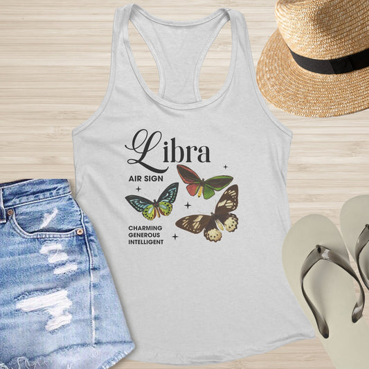 Libra Butterfly Racerback Tank - Air Sign Racerback Tank for Inner Peace & Resilience - MySisterIsASurvivor