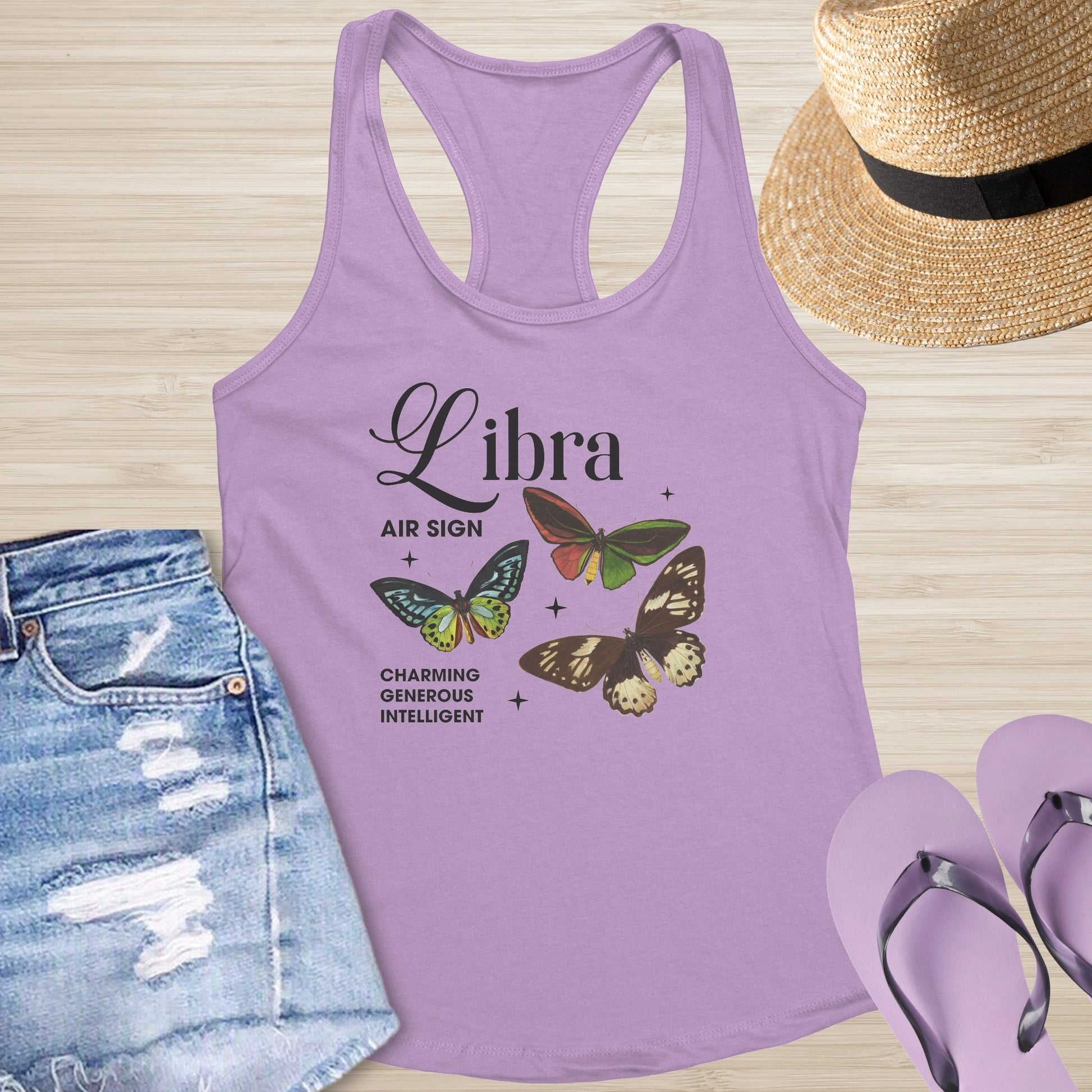 Libra Butterfly Racerback Tank - Air Sign Racerback Tank for Inner Peace & Resilience - MySisterIsASurvivor