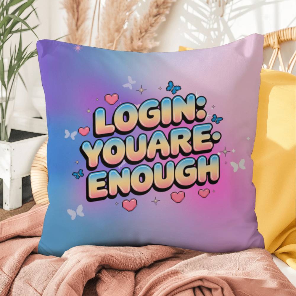 Login YouAreEnough Y2K throw pillow custom name daily affirmation gift - MySisterIsASurvivor