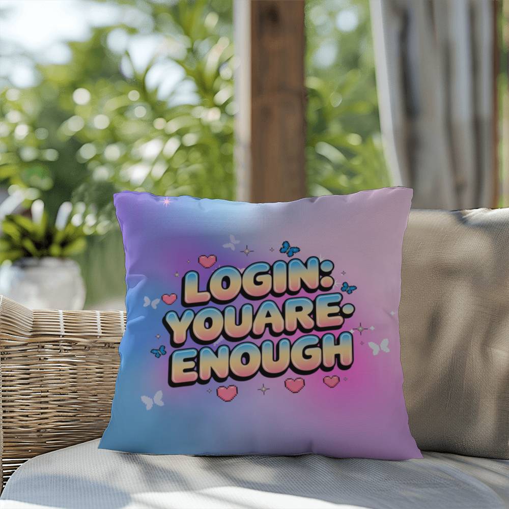 Login YouAreEnough Y2K throw pillow custom name daily affirmation gift - MySisterIsASurvivor