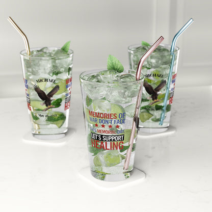 Memories Of War Don't Fade pint glass - engraved PTSD awareness glass for veterans and service members