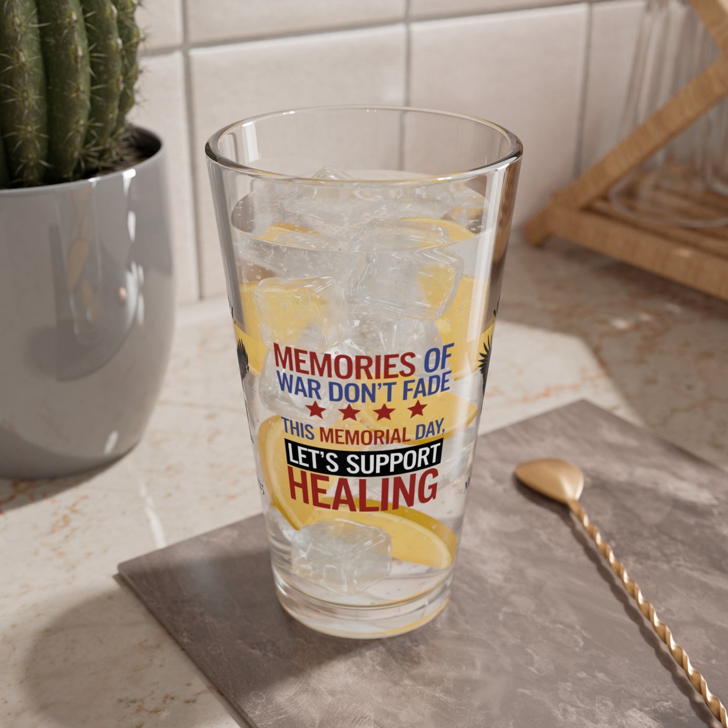 Memories Of War Don't Fade pint glass - engraved PTSD awareness glass for veterans and service members