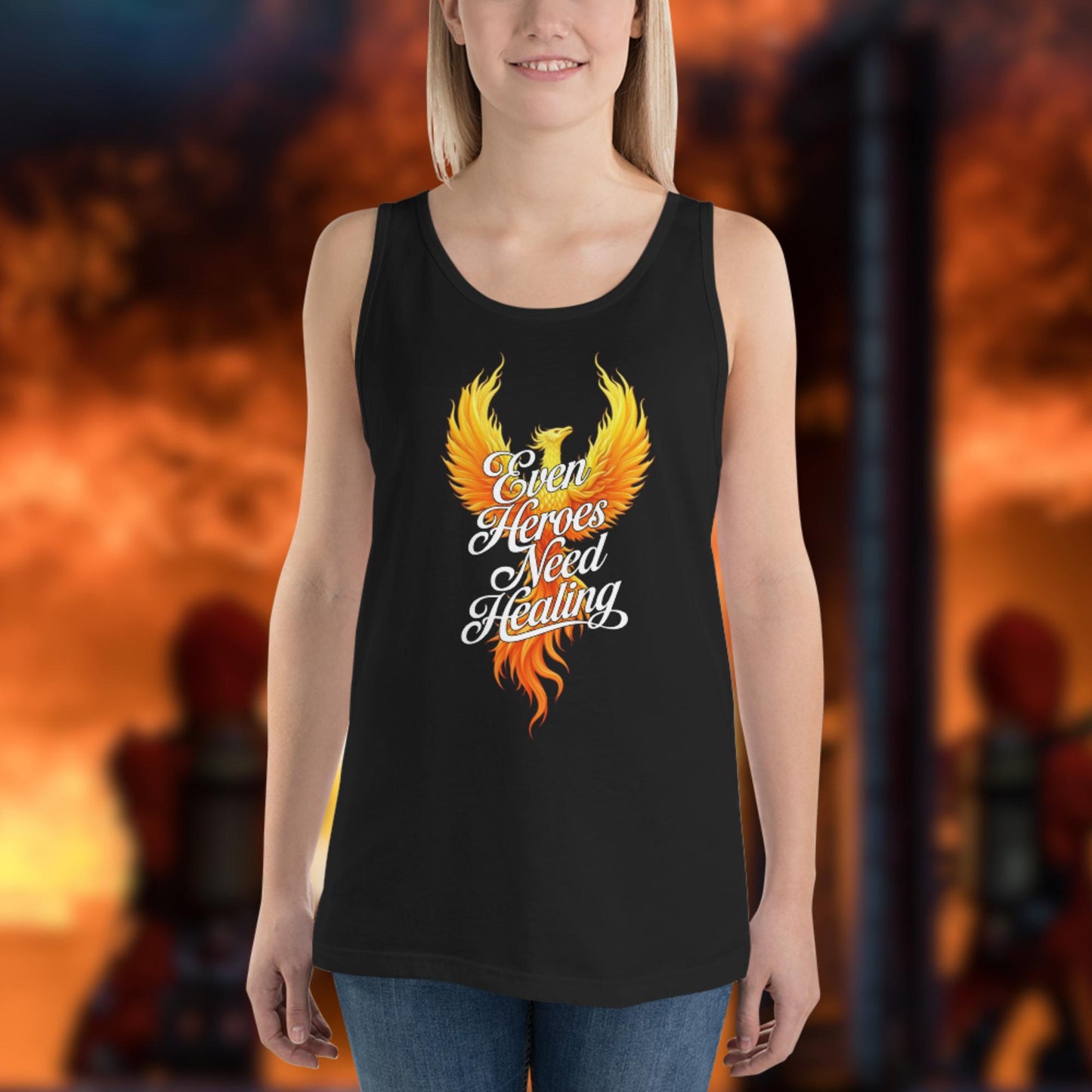 Even Heroes Need Healing firefighter tank top for mental health support and awareness