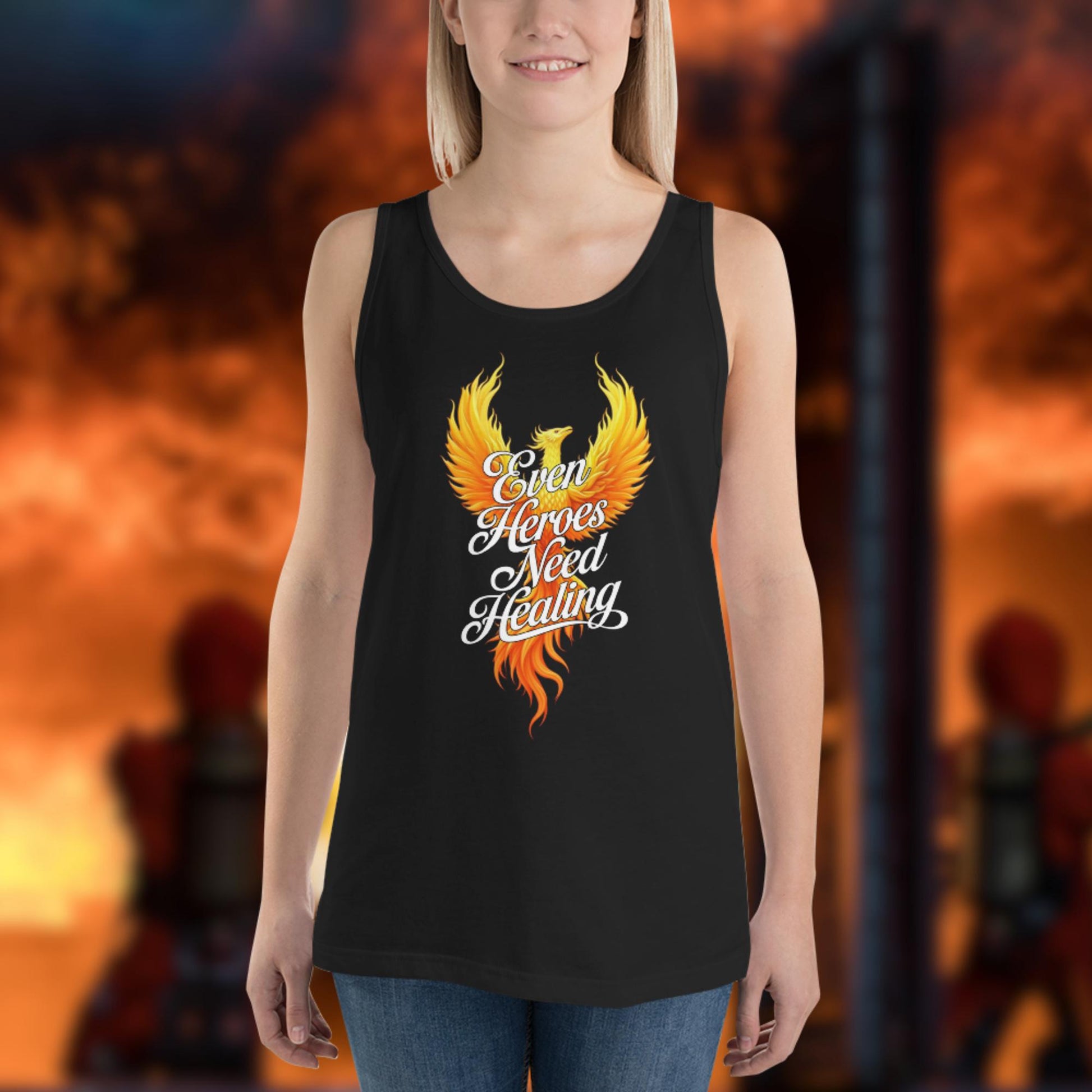 Even Heroes Need Healing firefighter tank top for mental health support and awareness