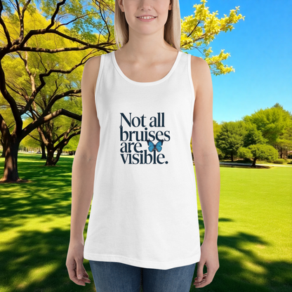 Not All Bruises Are Visible quote unisex tank top for emotional abuse awareness, survivor support, and empowerment