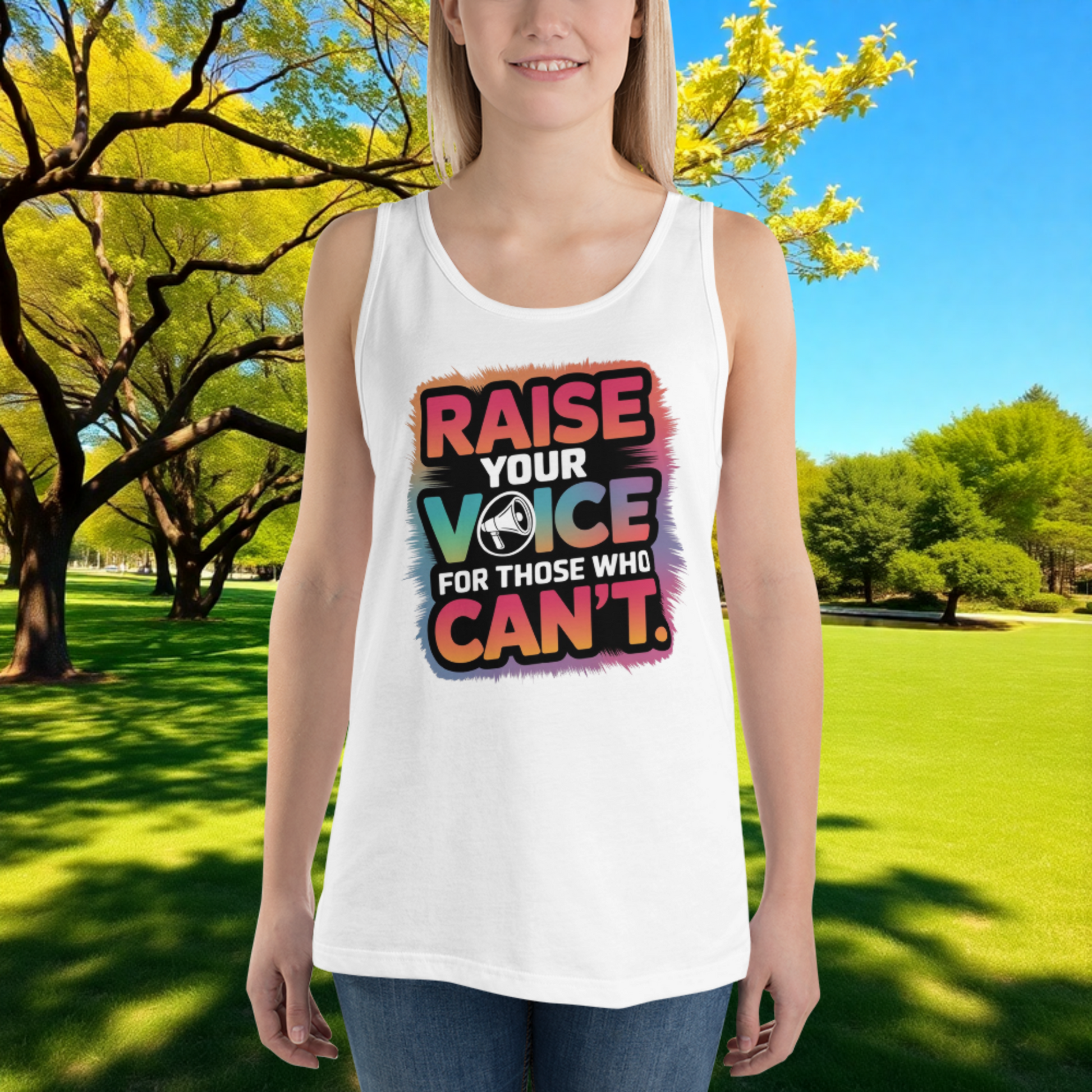 Raise Your Voice for Those Who Can't quote unisex tank top for advocacy, survivor support, and domestic violence awareness