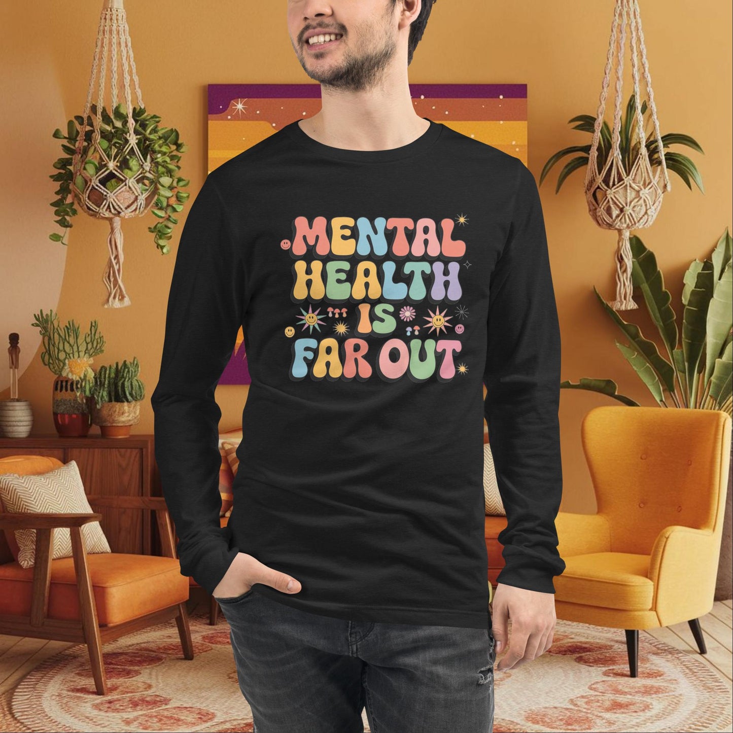 Mental Health Is Far Out Long Sleeve Tee - Retro Mental Health Awareness Shirt - MySisterIsASurvivor