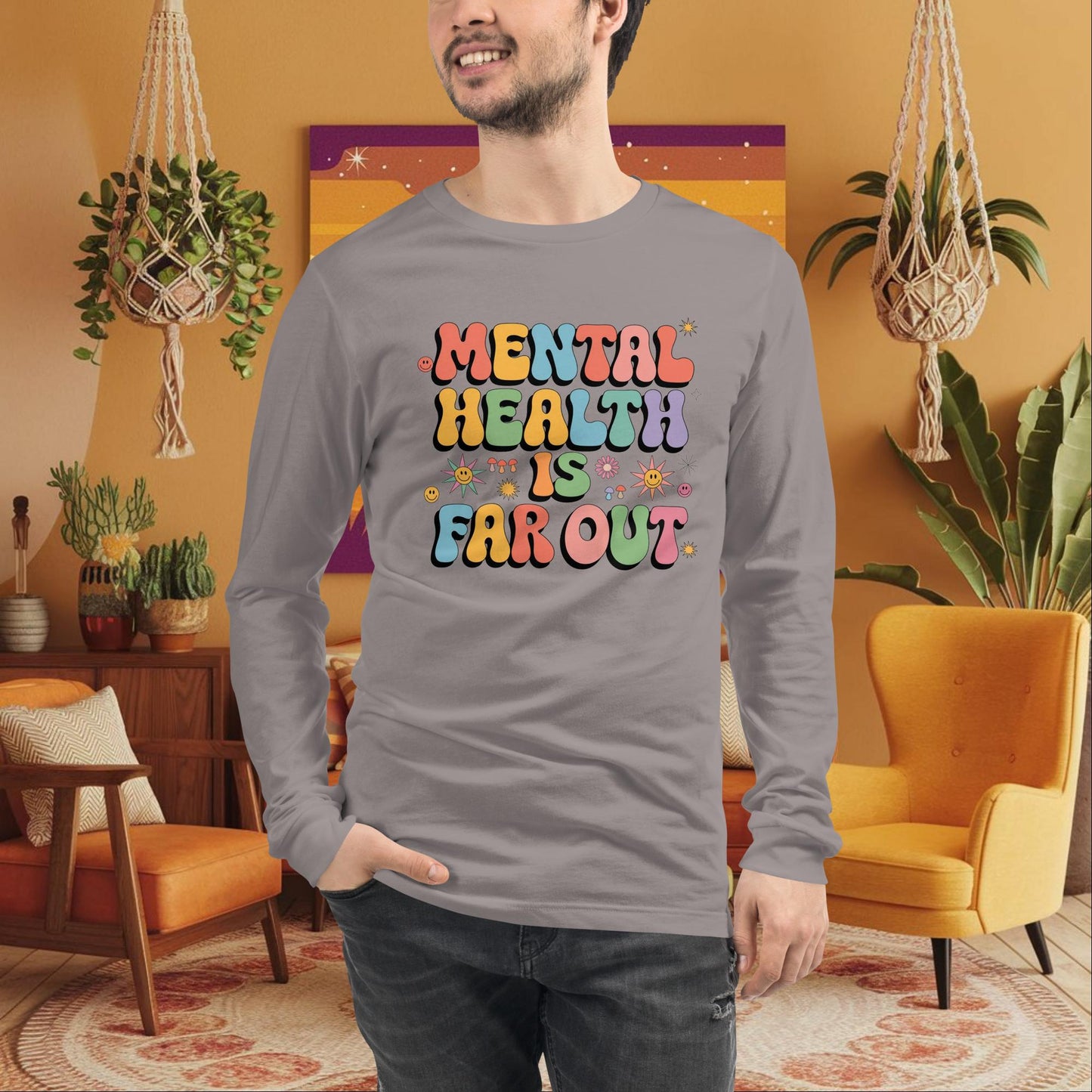 Mental Health Is Far Out Long Sleeve Tee - Retro Mental Health Awareness Shirt - MySisterIsASurvivor