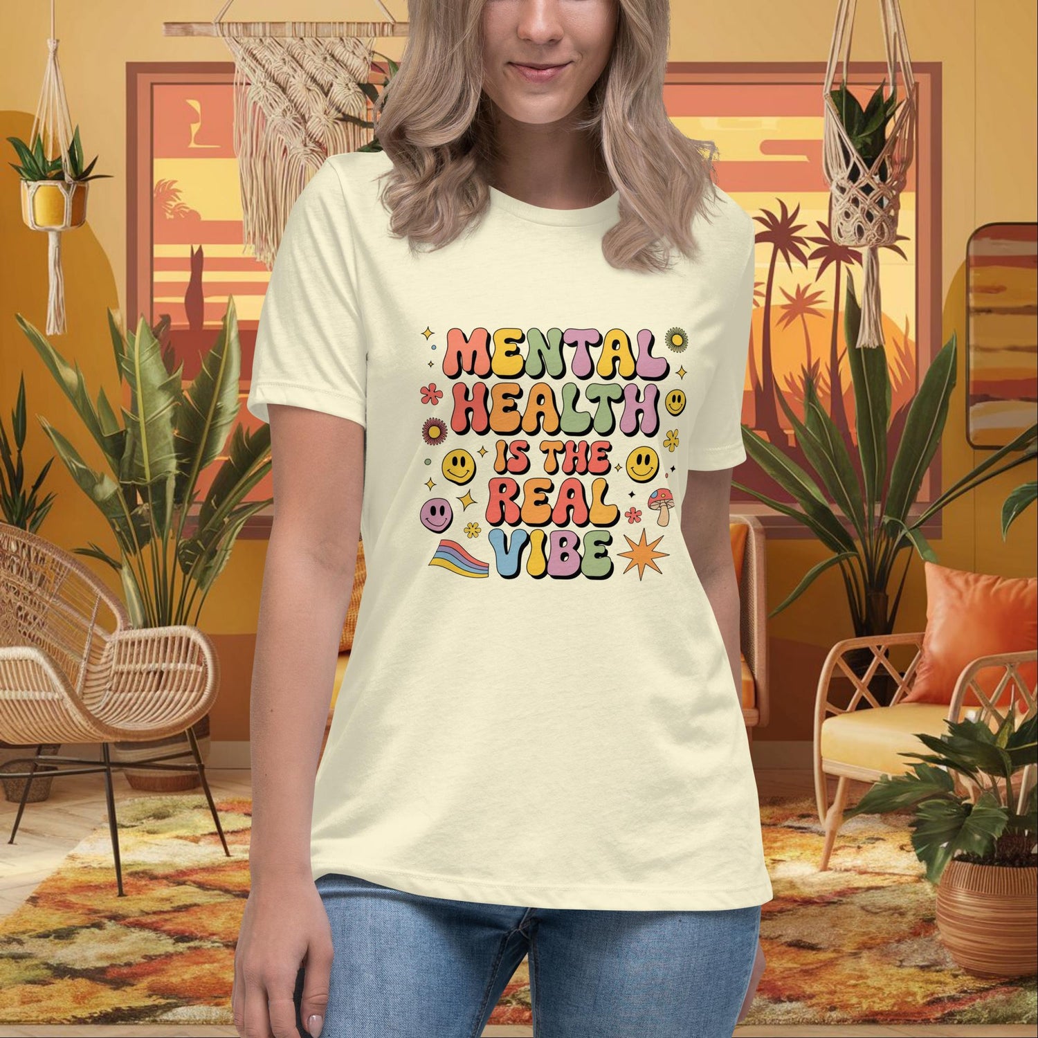Mental Health Is Far Out Women's Relaxed T-Shirt - Custom 70s Mental Health Tee - MySisterIsASurvivor