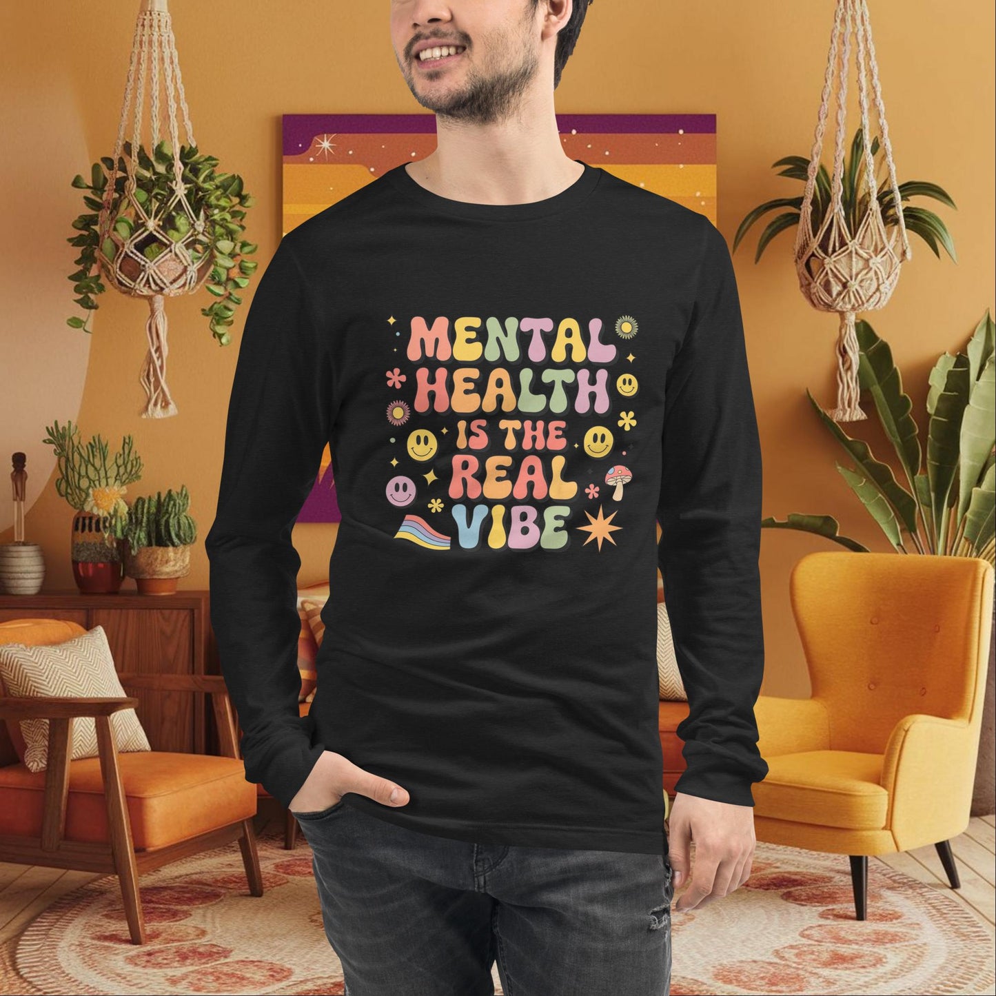 Mental Health Is the Real Vibe Long Sleeve Tee - Affirmation Shirt for Self - Care & Healing - MySisterIsASurvivor