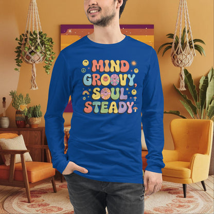 Mind Groovy, Soul Steady Long Sleeve Tee - Retro Shirt for Balance & Emotional Healing - MySisterIsASurvivor