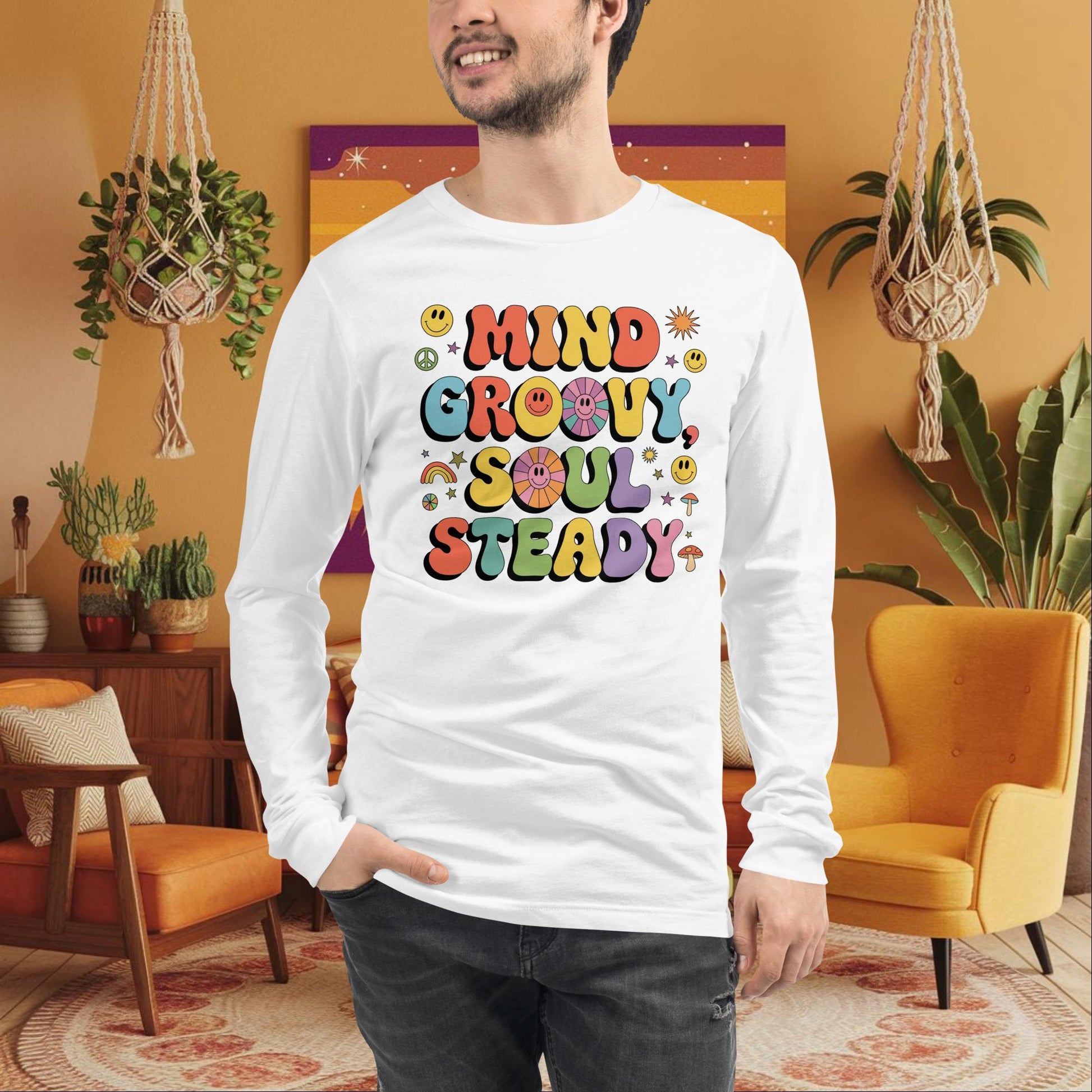 Mind Groovy, Soul Steady Long Sleeve Tee - Retro Shirt for Balance & Emotional Healing - MySisterIsASurvivor